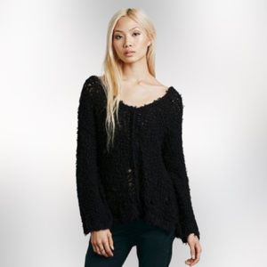 Free People Holey Shaggy Up the Ladder Pullover Sweater in Black Size XS